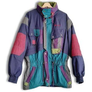Vintage EVF MICRO \ Winter Jacket Puffer Color-block Purple Blue Green Gray Sz S